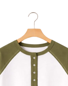 Women White Olive Green Raglan Sleeve Henley T Shirt Cotton Blend Short Sleeve Casual Summer <b>Top</b> Comfortable Lightweight Tee - Product Image 5