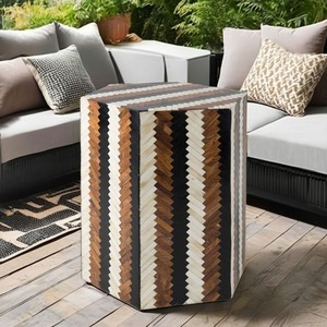 Table d'appoint de luxe en bois et résine avec incrustations d'os, tabouret à incrustations d'os, incrustations florales en os pour salon - Offre spéciale - Product Image 1