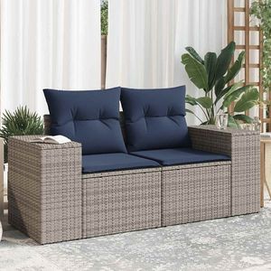 Sofá de patio de ratán sintético gris de 2 plazas con cojines, sofás de jardín - Product Image 1