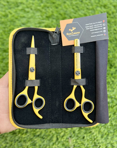 Professional 2Pcs <b>Barber</b> Hair Cutting Thinning Shears <b>Set</b> 6.5 Inch Sharp Gold Stainless Steel Salon Hairdressing Kit - Product Image 1