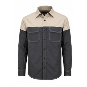 Camisa de Trabajo de Dos Tonos para Hombre, Manga Larga, Algodón Resistente a la Abrasión, Gris Oscuro Beige, con Bolsillos, Uniforme de Trabajo a la Moda - Product Image 1
