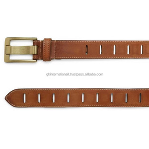 Ceinture décontractée en cuir marron de qualité supérieure, fabriquée à la main, double couture, avec boucle en laiton élégante, ceintures de mode pour hommes - Product Image 6