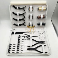Kit de démarrage complet pour extensions de cheveux – Ensemble d'outils à micro-anneaux avec pinces, perles, fils, clips et ciseaux pour usage professionnel en salon