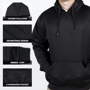 Sweat-shirts d'hiver noirs en molleton 100 % coton pour hommes, vente en gros OEM, personnalisables avec impression, broderie, poche et logo sur mesure, style décontracté - Product Image 4