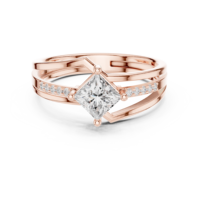 Bague de fiançailles en moissanite taille princesse couleur D - Plaqué or rose sur argent sterling 925 avec sertissage en forme de cerf-volant