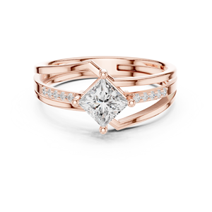 Anillo de compromiso de moissanita talla princesa color D - Chapado en oro rosa sobre plata de ley 925 con engaste tipo cometa - Product Image 1