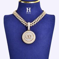 Colgante de Medallón Giratorio Personalizado con Iniciales, Oro 14K, Diamante VVS de Laboratorio, Disco Redondo Giratorio, Estilo Hip Hop, Venta al por Mayor, Logotipo Personalizado para Hombre