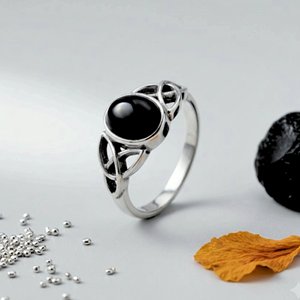 <b>Black</b> Onyx Celtic Knot Ring Sterling Silver Bezel Setting 14k Gold Plated <b>Rose</b> Gold Handmade Bohemian Style July Birthstone - Product Image 5