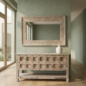 Mesa Consola Vintage de Madera Maciza con Caja de Almacenamiento y Zapatero Metálico, Mueble Rústico para Entrada o Sala de Estar - Product Image 4