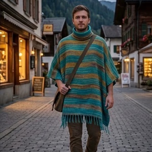 Nouveau design tendance : Pulls poncho jacquard bohème à col épais et respirant, anti-plis, pour hommes et femmes - Product Image 1
