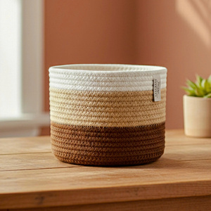 Cesta Moderna de Cuerda de Algodón con Tapa, Organizador Decorativo, Cesta Artesanal de Cuerda de Algodón Trenzada con Tapa, Organizador para el Hogar, OEM, ODM - Product Image 2