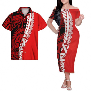2026 <b>Custom</b> Vintage Couple Dress for Men and Women Solid Polynesian Short Sleeve Crew Neck Maxi Dress - Product Image 4