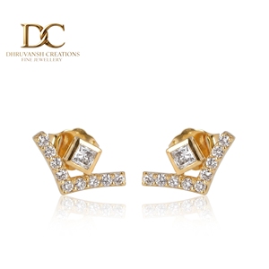 Luxury 14KT Solid Gold <b>Stud</b> <b>Earrings</b> with Square and Round Brilliant Cut Lab Grown Diamond IGI Certified Jewelry for Women's - Product Image 1