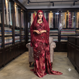 Robe traditionnelle somalienne de luxe écologique en tissu Fransawi Dirac Slub blanc doux et transparent pour filles, idéale pour les mariages et les fêtes, avec châle assorti - Product Image 6