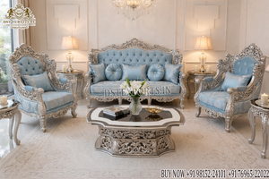 Muebles de Salón Tallados en Estilo Barroco con Hojas de Oro, Estilo Maharaja Real, Juego de Sofá de 5 Plazas con Mesa de Centro Tallada con Cabeza de León, Reino Unido - Product Image 2