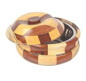 Boîte à Roti en Bois de Mangue Faite à la Main, Durable, avec Poignée en Acier Inoxydable Isolée, Diamètre 20 cm, Conteneur de Rangement pour Cuisine - Product Image 3