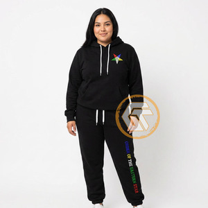 Survêtement streetwear personnalisé pour femme, en molleton de coton, brodé, 2 en 1, à capuche, respirant, de haute qualité, motif étoile orientale, pour l'hiver - Product Image 3