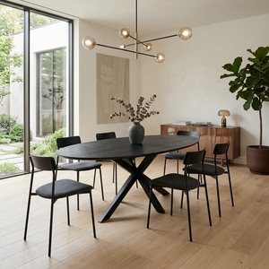 Mesa de Comedor Moderna Ovalada de Madera Maciza Negra con Patas Cruzadas Tipo Araña, Mueble Contemporáneo para Cocina o Comedor, Mesa Central Grande - Product Image 4
