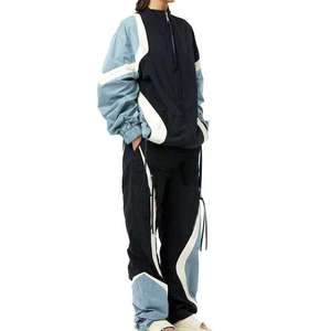 Fit Breathable Streetwear Autumn Adult Jogger Outfit Unisex Color Blocking Tracksuit Set Full Length Drawstring Closure Regular - Product Image 4