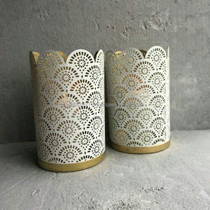 Iron <b>votive</b> <b>candle</b> <b>holder</b> with elegant curves and laser cut work perfect for spiritual altars or temple decor themes - Product Image 4