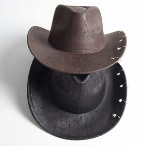 Sombrero de Vaquero Occidental de Cuero de Alta Calidad OEM al por Mayor, Sombrero de Cubo con Borde Curvo y Logotipo Personalizado, Gorra de Vaquera - Product Image 1
