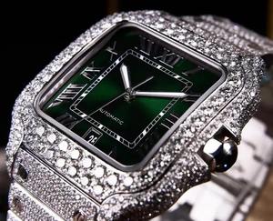 Reloj de Cuarzo con Diamantes Moissanite VVS, Reloj de Pulsera Automático de Acero Inoxidable con Caja Cuadrada y Cristales - Product Image 5