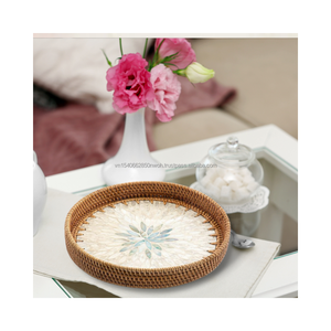 Vietnam Écologique Rond Incrustation Rotin Plateau De Service Mosaïque Plateau De Service Décoratif Plateau De Nourriture En Bambou À La Main À Manger Panier De Fruits - Product Image 3