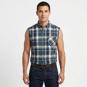 Chemises sans manches unisexes en flanelle à carreaux de coton épais, écologiques, pour hommes, style mode, vente chaude, luxe - Product Image 1