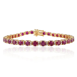 18K Gold Round <b>Ruby</b> and Diamond Tennis <b>Bracelet</b>-Prong Set Elegant Design - Product Image 1