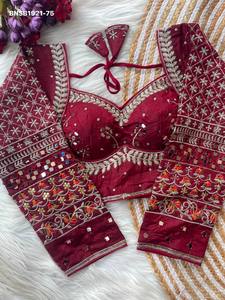 Heavy Vichitra Silk with Sequence & Mirror work 3/4 Sleeve & Sweet-Heart Neck Blouse Collection Supplier from Surat - Product Image 2