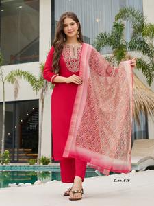 Traje Salwar Rojo de Tela de Rayón, Diseño Moderno, Estilo Indio-Pakistaní, Exclusivo, Elegante, para Mujer, Ideal para Fiestas y Bodas, Ropa Étnica - Product Image 3