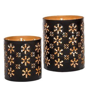 Decorative Black Iron <b>Lantern</b> <b>Candle</b> <b>Holder</b> With Gold Floral Pattern Heat Resistant Home Decoration - Product Image 1
