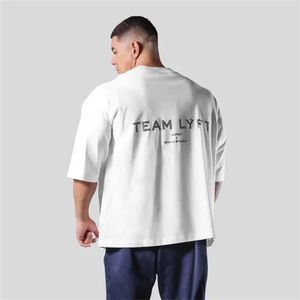 TEAM LYFT T-shirt en coton confortable pour hommes, avec logo imprimé en lettres argentées, col rond, manches courtes, M-3XL, t-shirts pour hommes - Product Image 1