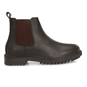Bottes Chelsea en cuir marron pour hommes, bottines à enfiler, chaussures habillées décontractées à bout rond avec semelle en caoutchouc durable - Product Image 5