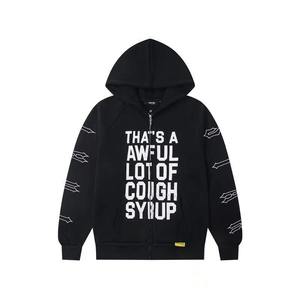 Sweat à capuche zippé épais pour homme avec impression graphique personnalisée COUGH SYRUP, en polaire oversize, pour automne-hiver, vente en gros, streetwear - Product Image 2