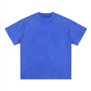 T-shirt en jersey de coton bleu uni à manches courtes et col rond pour homme, coupe oversize, logo frontal, anti-plis, style streetwear - Product Image 1