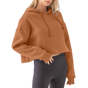 Custom Solid Printed Trendy Daily Wear New Cute Women Knitted 100% Cotton High Quality Vintage <b>Long</b> <b>Sleeve</b> <b>Crop</b> Top Hoodie Fit - Product Image 6