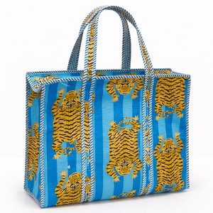 Sac fourre-tout matelassé en coton imprimé œillets bleus fait main avec fermeture éclair, léger, grande capacité, sac à bandoulière pour femme - Product Image 1