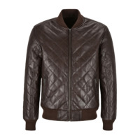 Blouson bomber matelassé en cuir véritable noir pour homme, col rabattu, respirant, fermeture éclair, coupe classique, idéal pour l'automne