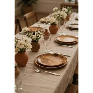 Assiette de présentation rustique en bois festonné 13'' - Assiette de table en bois naturel pour décoration de table de mariage et fournitures de réception hôtelière - Product Image 5