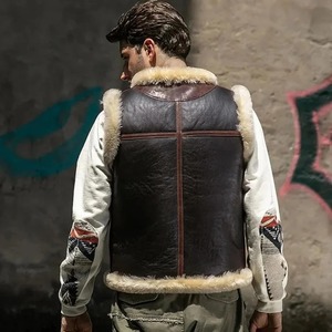 <b>Mens</b> Dark Brown Genuine Shearling <b>Leather</b> Vest Premium Sheepskin Winter Vest - Product Image 5