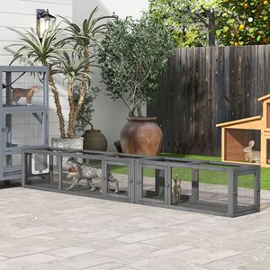 Tunnel per Gatti da Esterno in Legno da 98 Pollici con Design Combinabile e 8 Porte Grigio Scuro - per Tubi Tunnel per Animali Domestici e Ruote per Esercizio - Product Image 2