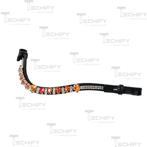 Diadema de Cuero Negro Premium para Caballo con Cristales de Estrás Rojo Anaranjado Curvos y Brillantes para Equitación MS TECHIFY EXPORTS LB007 - Product Image 3