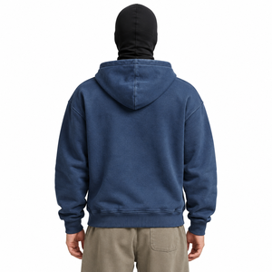 Sudadera con capucha para hombre con cremallera completa, estilo vintage lavado, de alta calidad, con capucha tipo pasamontañas, 100% algodón, oversize, color liso, OEM, al por mayor - Product Image 4