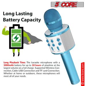 เครื่องเล่นคาราโอเกะแบบพกพา 3 in 1 สีน้ำเงิน พร้อมไมโครโฟนไร้สายและลำโพงในตัว - Product Image 3