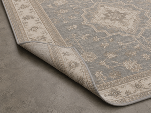 Tapis DECORDEC en laine gris argenté ivoire à motif floral médaillon, écologique, antidérapant, moderne, avec bordure botanique, pour une vie de luxe - Product Image 6