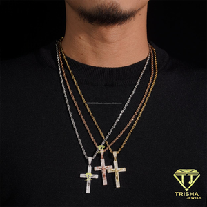 สร้อยคอจี้รูปกางเขนฮิปฮอปประดับเพชรโมอิสซาไนต์ เงินแท้ 925  แบบ Iced Out เครื่องประดับทางศาสนา - Product Image 4