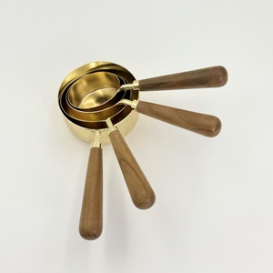 Nuevo Producto en Oferta, Juego de Tazas y Cucharas Medidoras de Acero Inoxidable con Mango de Madera para Cocinar y Hornear - Product Image 2