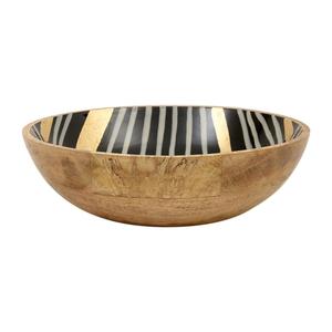 Cuenco de madera esmaltado a rayas color oliva con detalles de lámina de oro, recipiente decorativo para mesa - Product Image 2