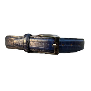 Elegante Cinturón Formal Azul con Hebilla de Hierro Estilo Western en Cuero Genuino, Longitud Ajustable, 3.5cm de Ancho, para Oficina y Atuendos Casuales - Product Image 1